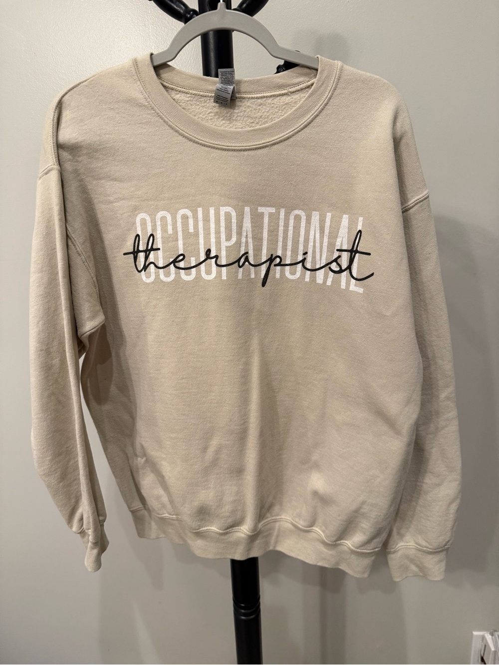 Gildan Beige Crewneck Sweatshirt with White and Black Graphic